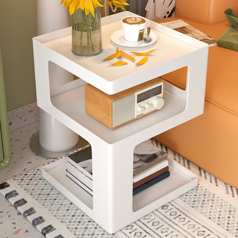 Modernistic Living Room Accent Side Table Double Tier Square with Storage