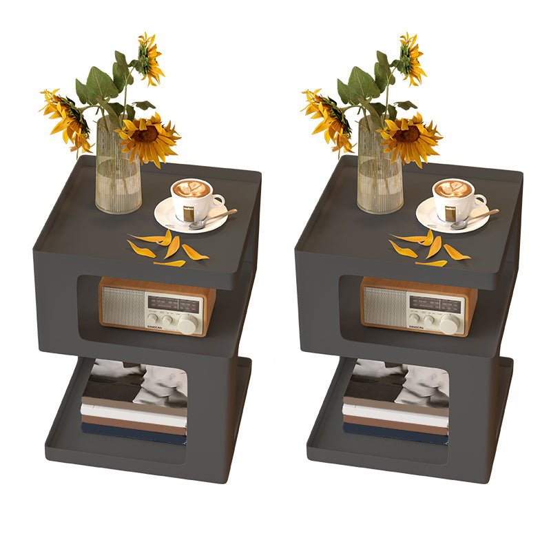 Modernistic Living Room Accent Side Table Double Tier Square with Storage