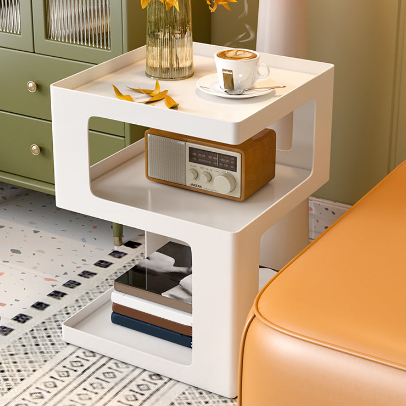 Modernistic Living Room Accent Side Table Double Tier Square with Storage