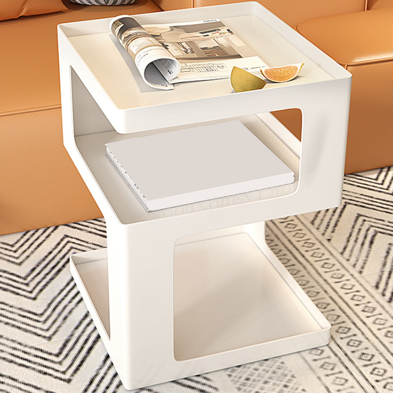 Modernistic Living Room Accent Side Table Double Tier Square with Storage