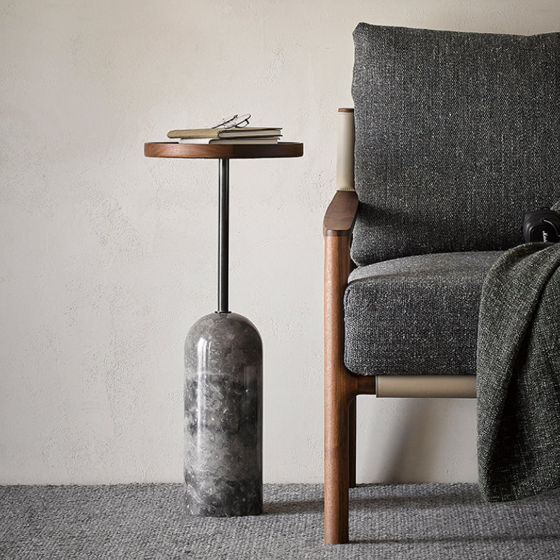 Modern Accent Side Table Sofa Round Pedestal Marble Living Room Corner Table
