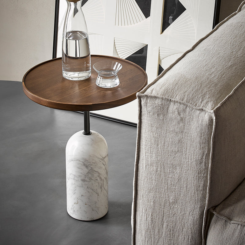 Modern Accent Side Table Sofa Round Pedestal Marble Living Room Corner Table