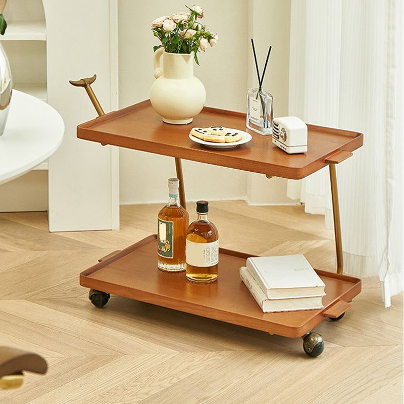 Modernistic End Slide Table Living Room Rectangular with Storage Solid Wood