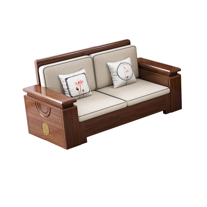Contemporary Solid Wood Frame Sofa in Brown Cotton Blend Sofa