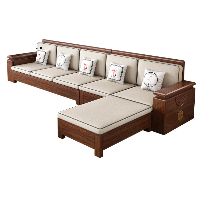 Contemporary Solid Wood Frame Sofa in Brown Cotton Blend Sofa