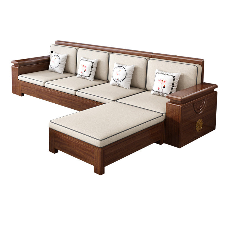 Contemporary Solid Wood Frame Sofa in Brown Cotton Blend Sofa