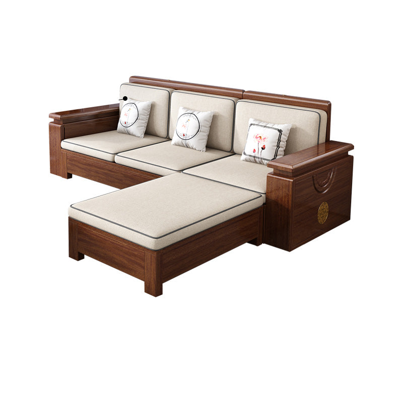 Contemporary Solid Wood Frame Sofa in Brown Cotton Blend Sofa
