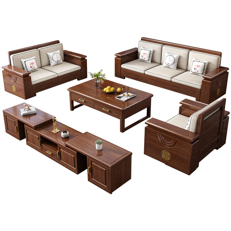 Contemporary Solid Wood Frame Sofa in Brown Cotton Blend Sofa