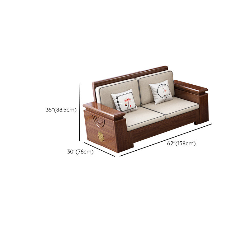 Contemporary Solid Wood Frame Sofa in Brown Cotton Blend Sofa