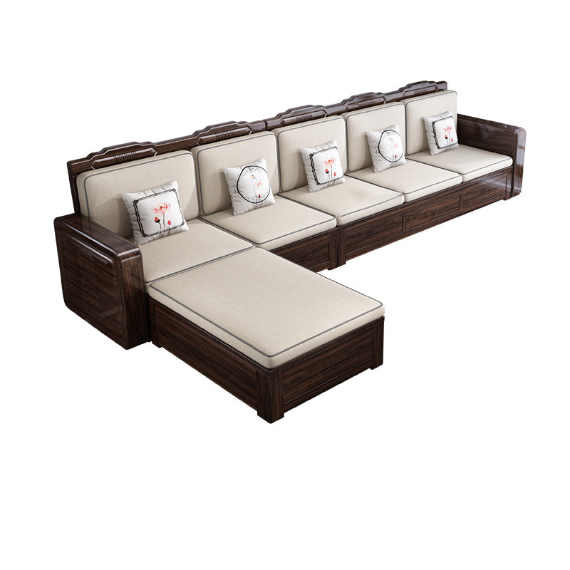 County Styled Solid Wood Frame Sofa in Brown Cotton Blend Sofa and Chaise