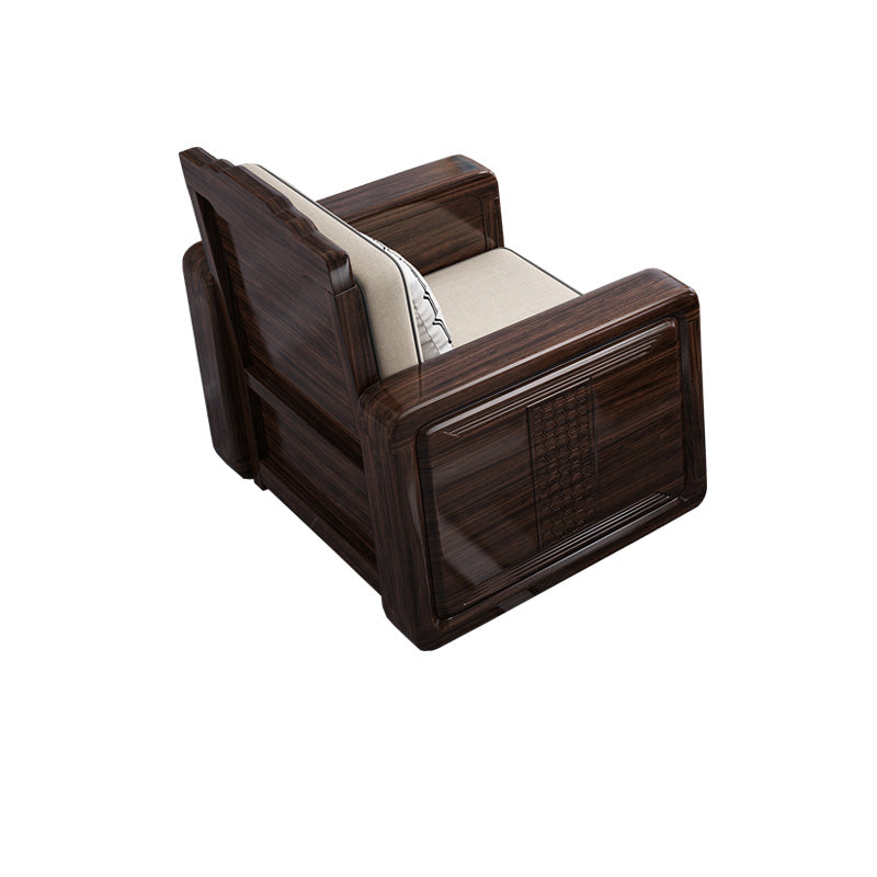 County Styled Solid Wood Frame Sofa in Brown Cotton Blend Sofa and Chaise