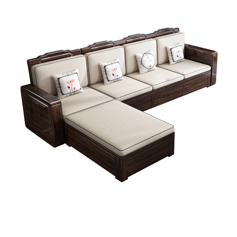 County Styled Solid Wood Frame Sofa in Brown Cotton Blend Sofa and Chaise