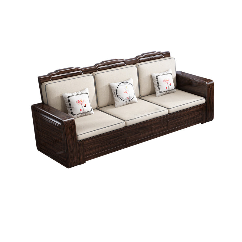 County Styled Solid Wood Frame Sofa in Brown Cotton Blend Sofa and Chaise