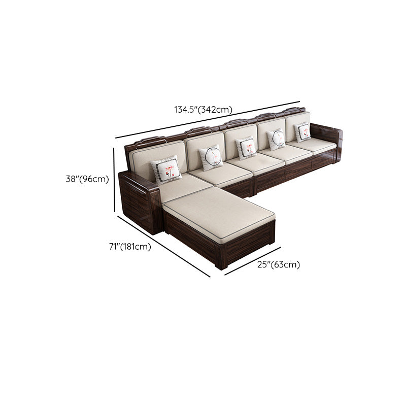 County Styled Solid Wood Frame Sofa in Brown Cotton Blend Sofa and Chaise