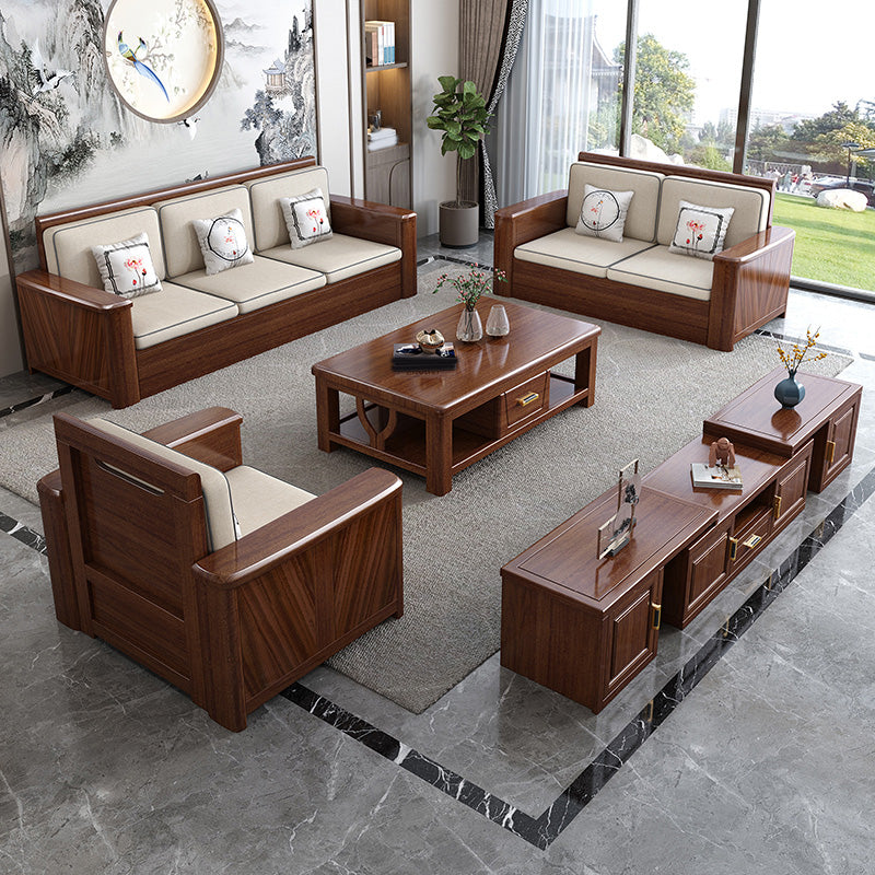 County Style Solid Wood Frame Sofa Cotton Blend Sofa and Chaise