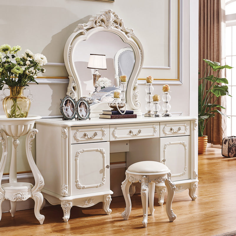 Victorian Storage Makeup Vanity Desk Bedroom Dressing Table Stool Set with Drawer
