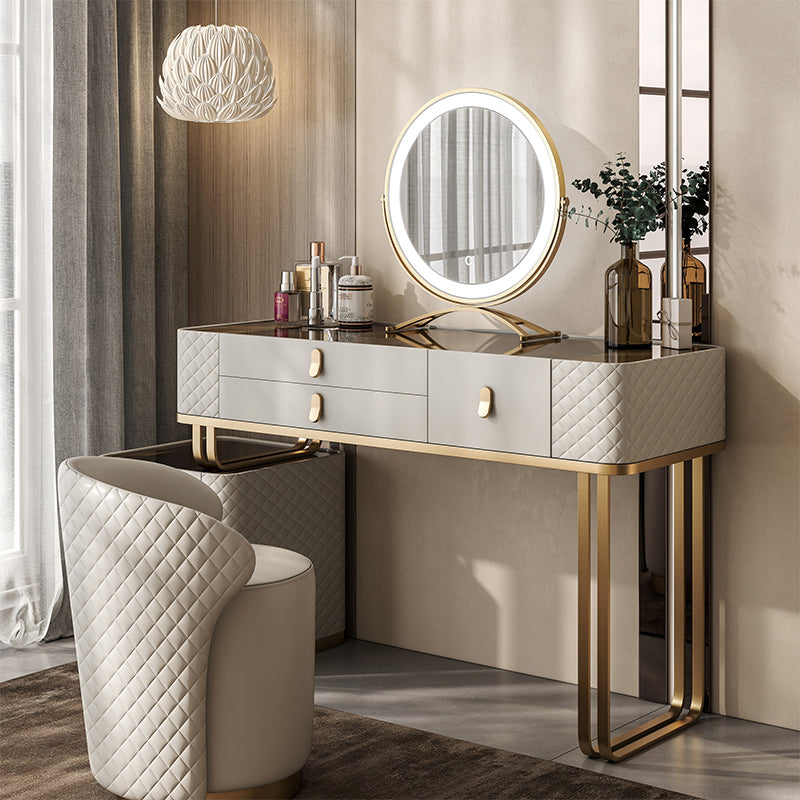 Glam Mirrored Glass Vanity Desk Bedroom Vanity Dressing Table with Drawer