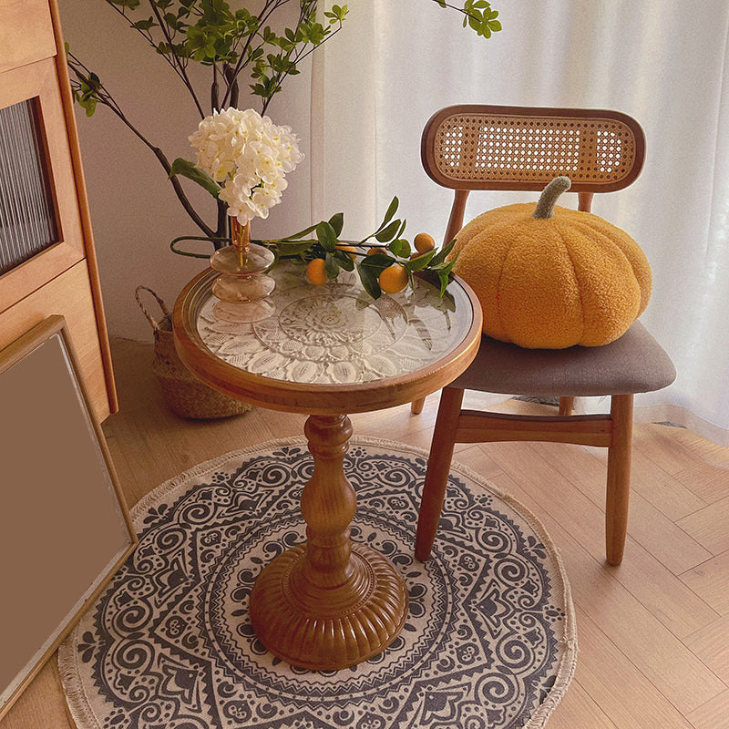 Modernistic Accent Side Table Glass Top Living Room Round Pedestal End Table