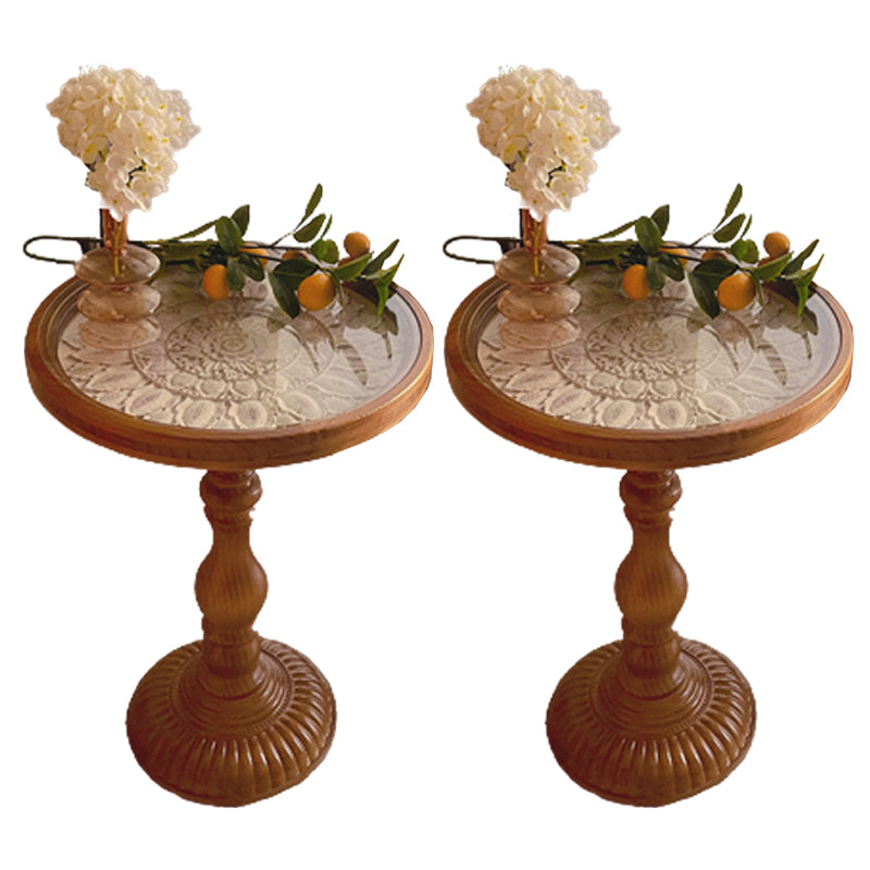Modernistic Accent Side Table Glass Top Living Room Round Pedestal End Table