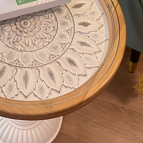 Modernistic Accent Side Table Glass Top Living Room Round Pedestal End Table