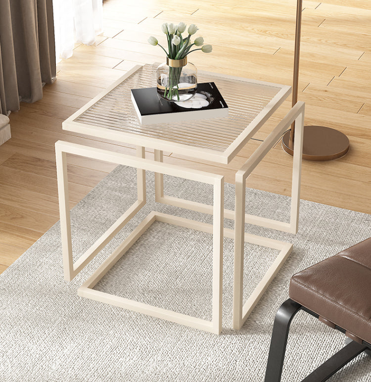 Glam Corner Table Living Room Square Frame Glass Top Accent Side Table