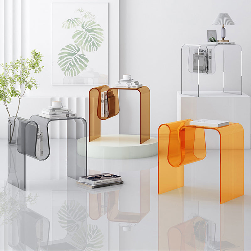 Glam Sofa Corner Table Square Sled Plastic Living Room with Shelf Side End Table