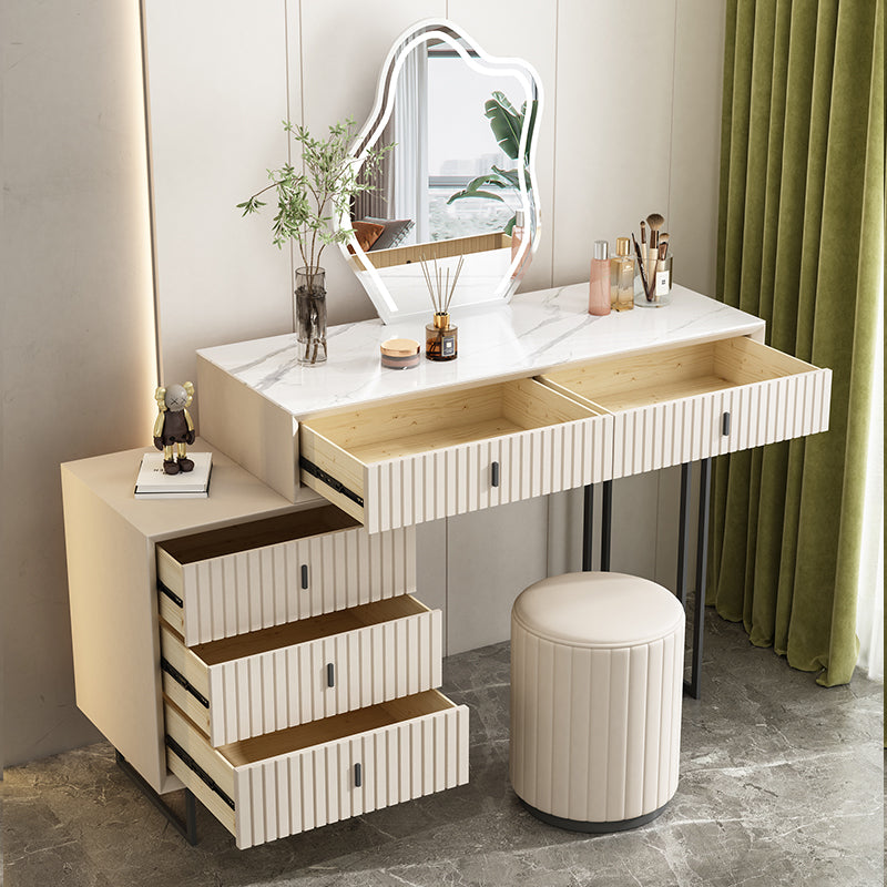 Contemporary Stone White Vanity Desk 5-Drawers Vanity Dressing Table