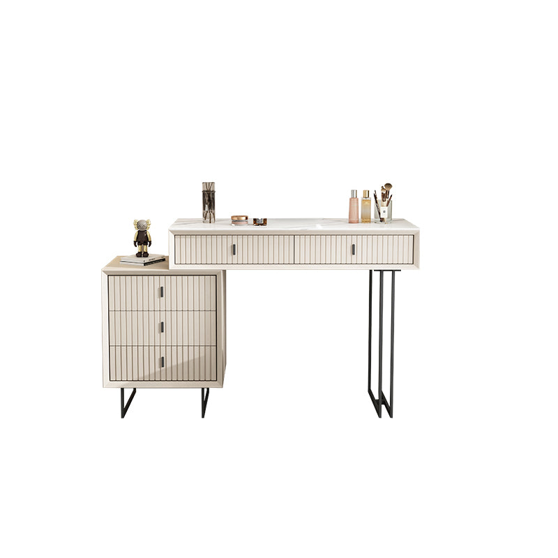 Contemporary Stone White Vanity Desk 5-Drawers Vanity Dressing Table