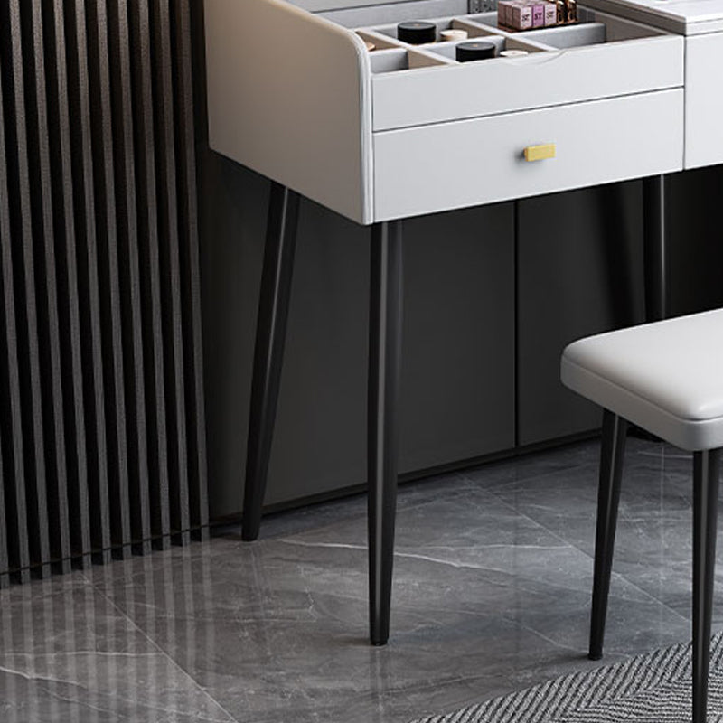 Flip Single Marble Vanity with Padded Stool Lighted Mirror Vanity Desk
