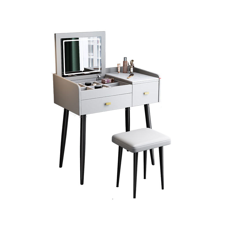 Flip Single Marble Vanity with Padded Stool Lighted Mirror Vanity Desk