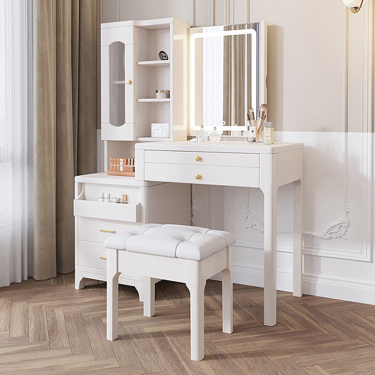 Wooden Vanity Makeup Dressing Table Stool Set with Mirror Vanity Desk