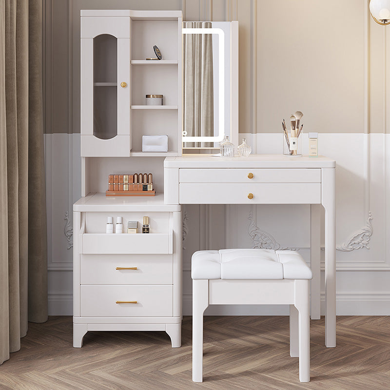 Wooden Vanity Makeup Dressing Table Stool Set with Mirror Vanity Desk