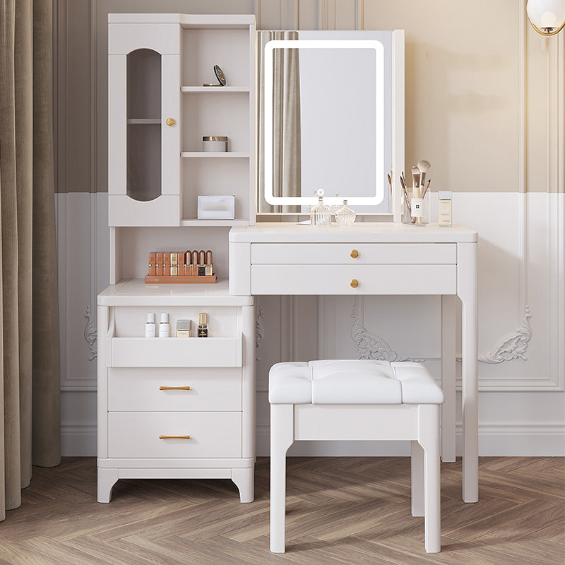 Wooden Vanity Makeup Dressing Table Stool Set with Mirror Vanity Desk
