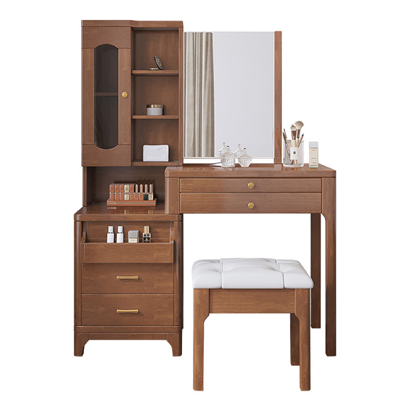 Wooden Vanity Makeup Dressing Table Stool Set with Mirror Vanity Desk