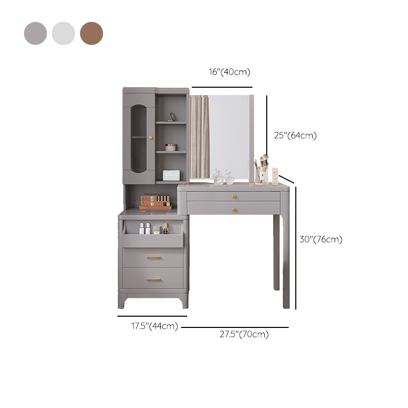 Wooden Vanity Makeup Dressing Table Stool Set with Mirror Vanity Desk