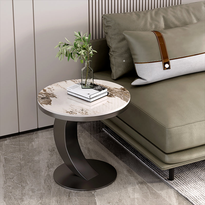 Contemporary Sofa Side Accent Table Metal Round Pedestal Living RoomCorner Table