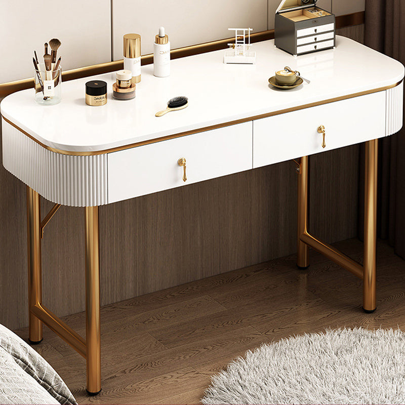 Mid-Century Modern Bedroom Metallic Lighted Mirror With Drawer Makeup Vanity Set