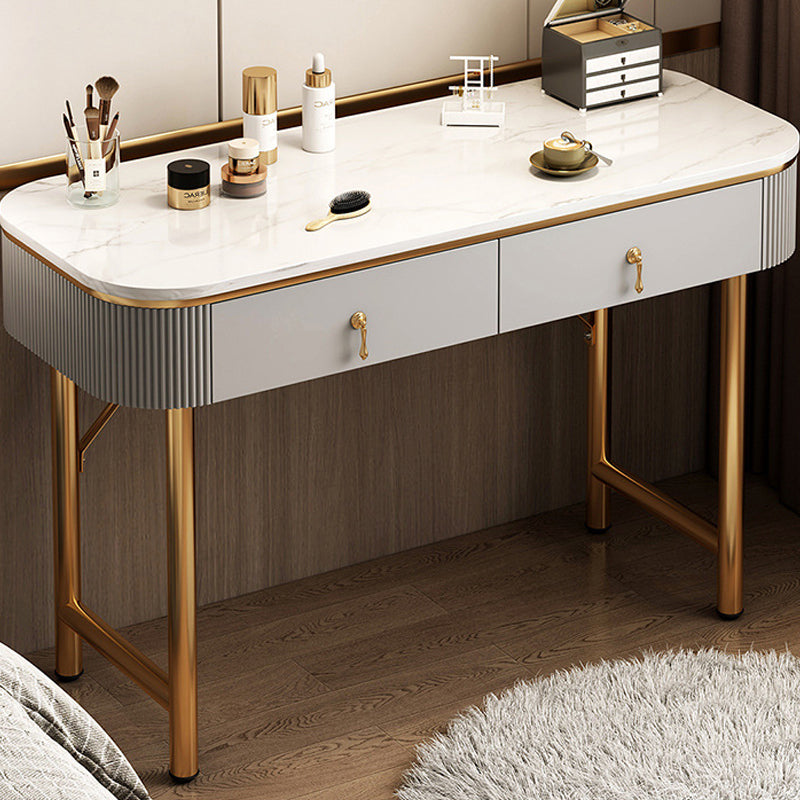 Mid-Century Modern Bedroom Metallic Lighted Mirror With Drawer Makeup Vanity Set