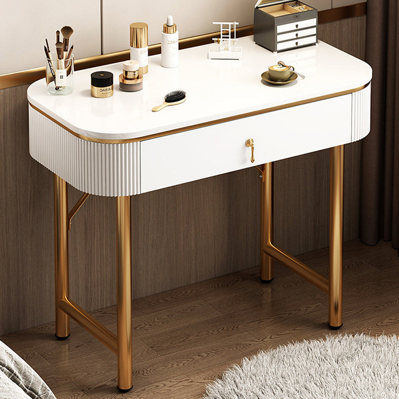 Mid-Century Modern Bedroom Metallic Lighted Mirror With Drawer Makeup Vanity Set
