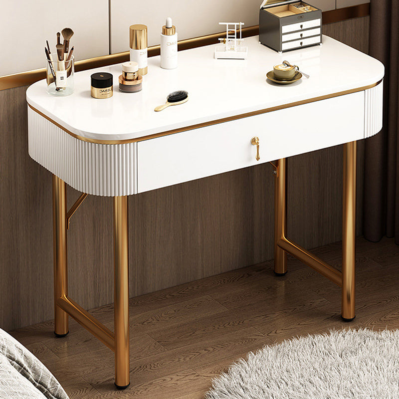 Mid-Century Modern Bedroom Metallic Lighted Mirror With Drawer Makeup Vanity Set