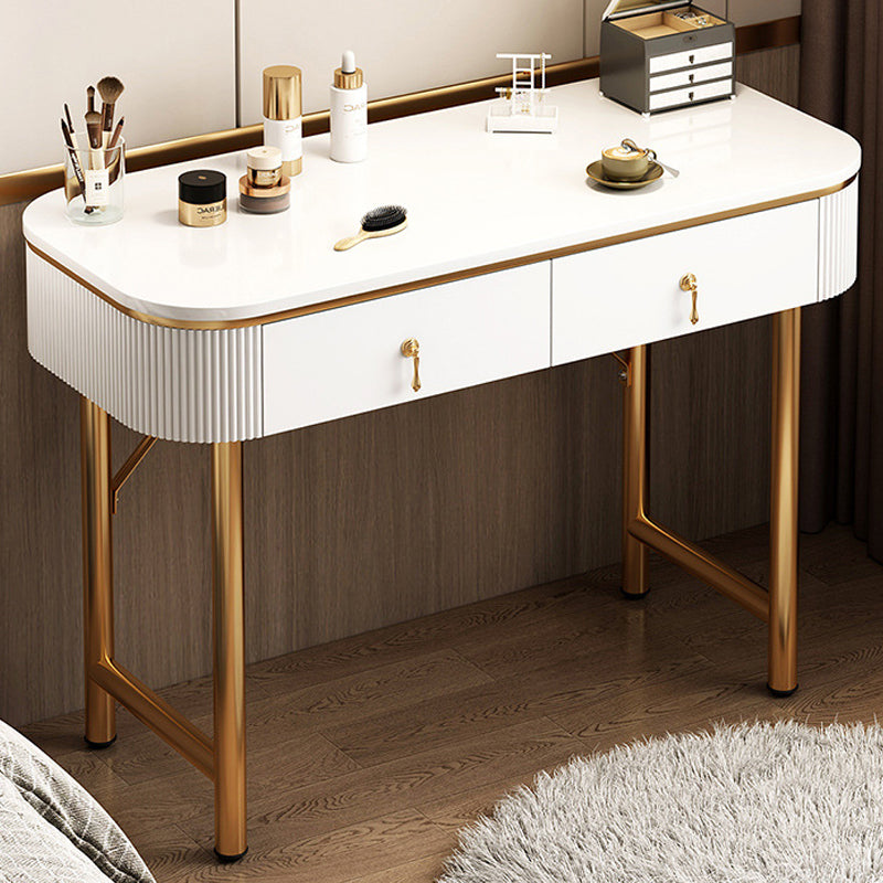 Mid-Century Modern Bedroom Metallic Lighted Mirror With Drawer Makeup Vanity Set
