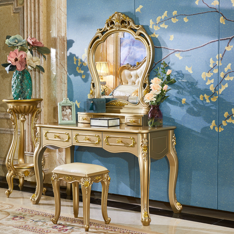 Victorian Wooden Vanity Dressing Table Gold 2-Drawer Make-up Vanity