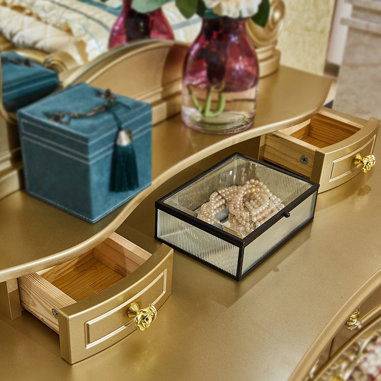 Victorian Wooden Vanity Dressing Table Gold 2-Drawer Make-up Vanity