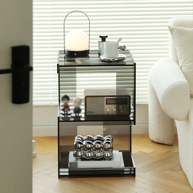 Modern Block Accent Side Table with Storage Square Living Room Corner Table