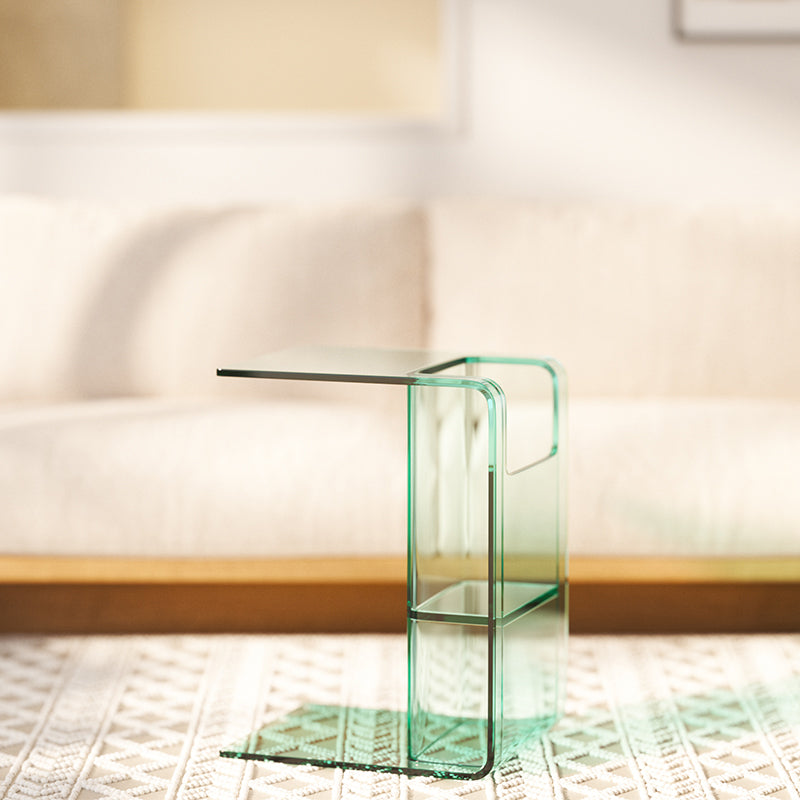 Modern Accent Side Table Plastic Abstract with Storage Rectangular Living Room