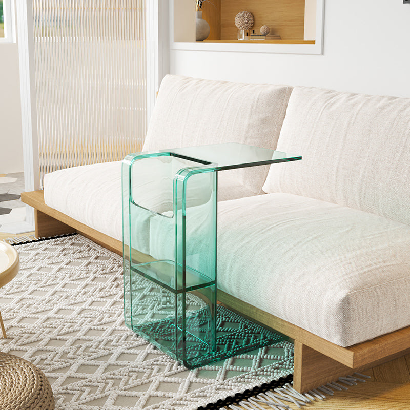 Modern Accent Side Table Plastic Abstract with Storage Rectangular Living Room