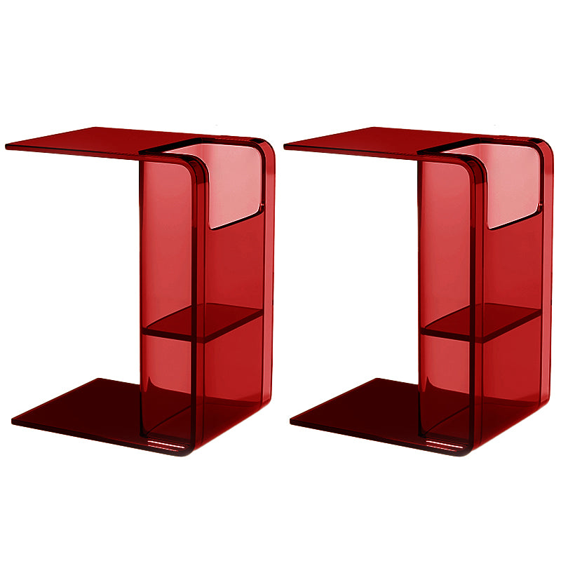 Modern Accent Side Table Plastic Abstract with Storage Rectangular Living Room
