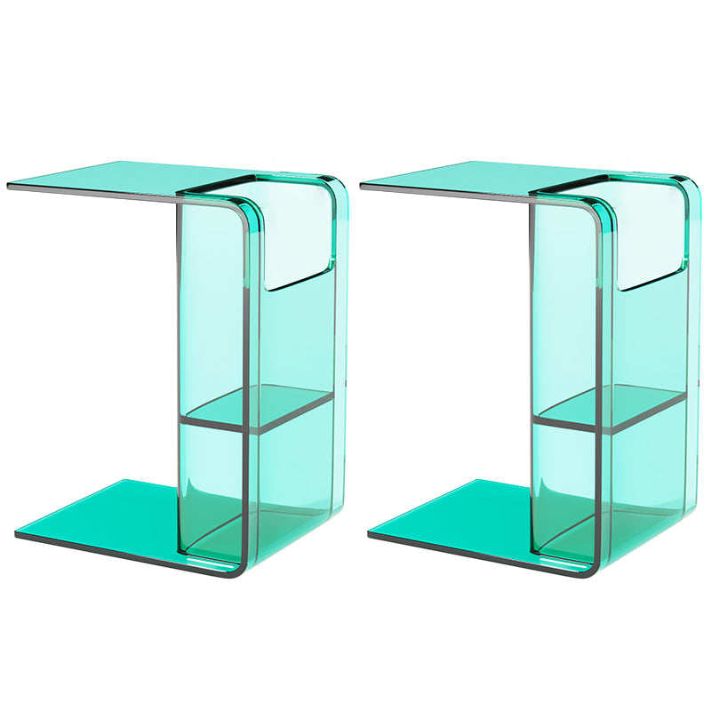Modern Accent Side Table Plastic Abstract with Storage Rectangular Living Room