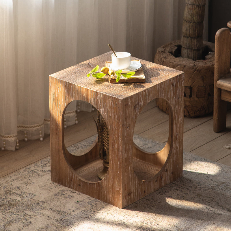 Rustic Walnut Living Room Distressed Solid Wood Sofa Accent Side Table