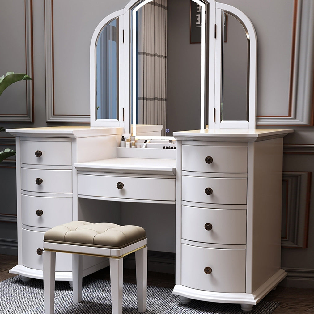 Contemporary Vanity Table and Stool Set 9 Drawers Makeup Vanity Desk